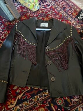 Scully Studded Heart Fringe Leather Jacket - Black